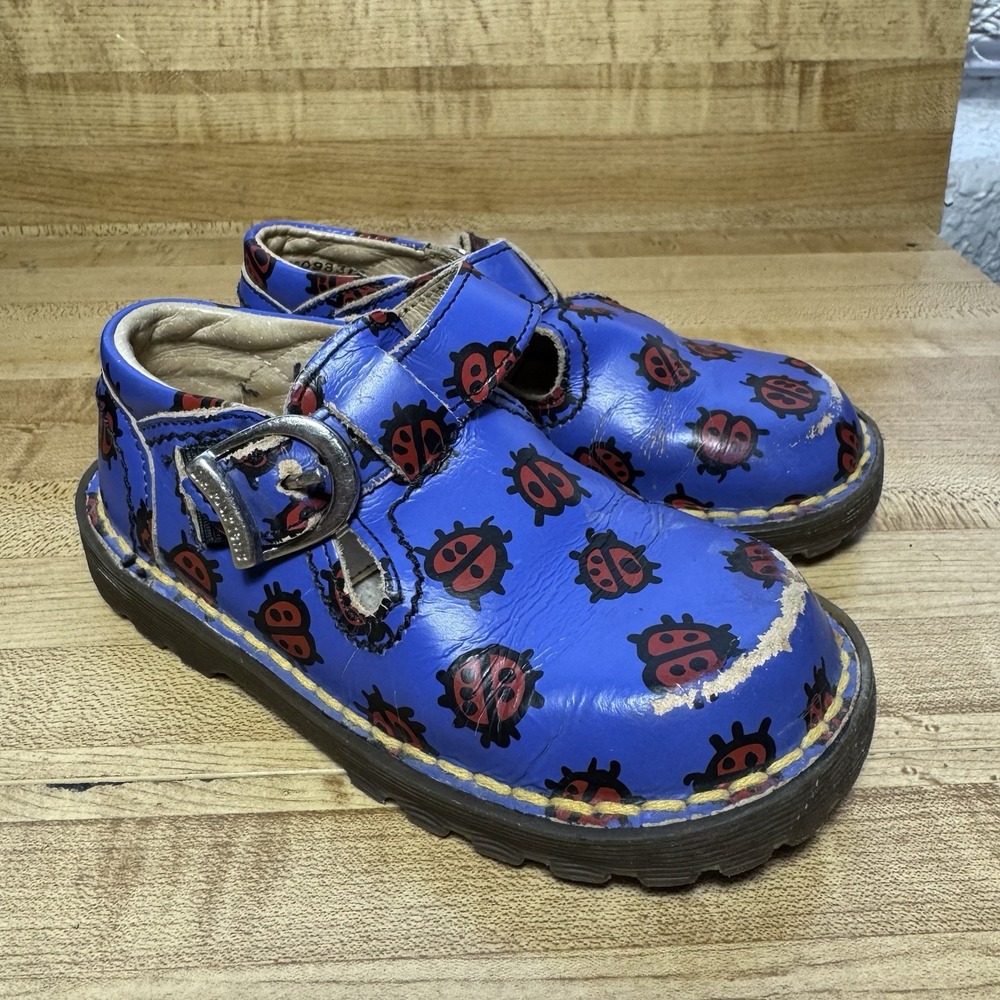 Vintage‎ Dr. Martens Ladybug Shoe England Rare Kids Youth Size 8 Blue Red